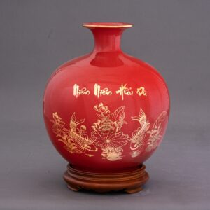 BÌNH HÚT LỘC VẼ "NIÊN NIÊN HỮU DƯ" - 2 MẶT VÀNG KIM, MIỆNG ĐÁNH CHỈ VÀNG 10K.