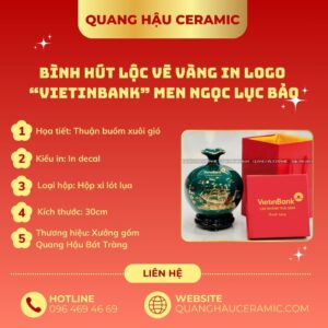 Chi tiết lớp decal vàng xanh bộ đội bóng trên bình hút lộc Viettinbank Thái Bình.
