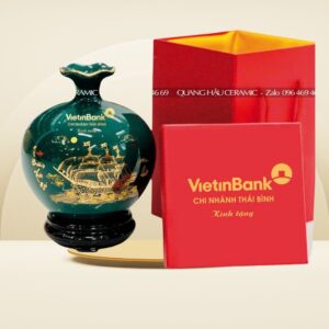 Bình hút lộc decal vàng xanh bộ đội bóng, quà tặng doanh nghiệp Viettinbank Thái Bình.
