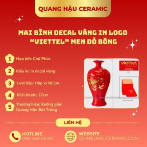 Chi tiết lớp decal vàng đỏ bóng trên mai bình Viettel Ninh Thuận.