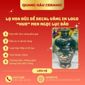Chi tiết vẽ kỹ và decal vàng xanh trên lọ hoa đùi dế HUD S.