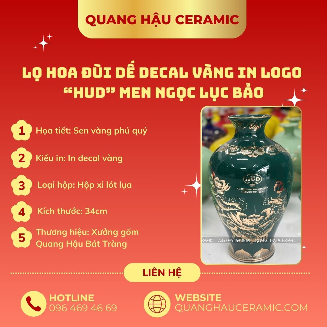 Lọ hoa Đùi dế Vẽ kỹ, Decal Vàng men Xanh bộ đội bóng – HUD S 1 Chi tiết vẽ kỹ và decal vàng xanh trên lọ hoa đùi dế HUD S.