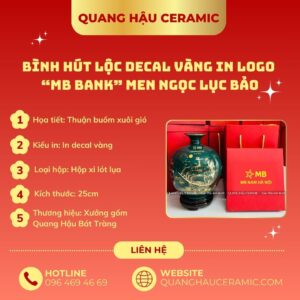 Cận cảnh họa tiết decal vàng xanh bộ đội bóng trên bình hút lộc MB Nam Hà Nội.
