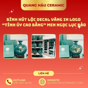 Chi tiết decal vàng xanh bộ đội bóng trên bình hút lộc Tỉnh Ủy Cao Bằng.
