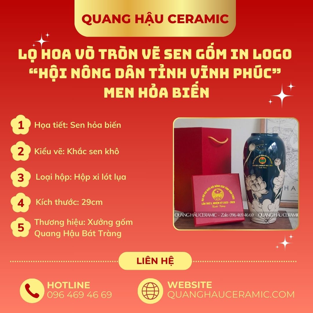 Lọ hoa Vò tròn Khắc sen khô men Hỏa biến sương xanh - Hội Nông dân tỉnh Vĩnh Phúc 1 Cận cảnh lớp men hỏa biến sương xanh và họa tiết khắc sen khô trên lọ hoa vò tròn Hội Nông dân Vĩnh Phúc.