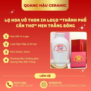 Lọ hoa vò thon decal nhiệt trắng bóng, quà tặng doanh nghiệp thành phố Cần Thơ.