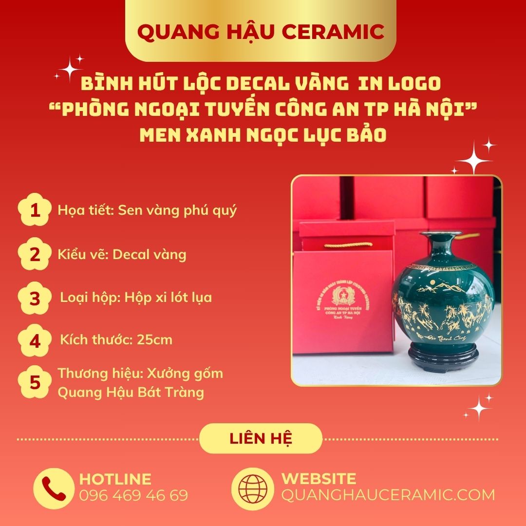 Bình hút lộc in logo Phòng ngoại tuyến công an TP Hà Nội - Men xanh coban 1 Bình hút lộc in logo Phòng ngoại tuyến công an TP Hà Nội – ảnh thiết kế kèm thông số kỹ thuật