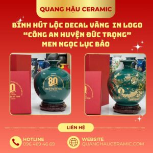 Bình hút lộc in logo Công an huyện Đức Trọng – họa tiết cá chép trông trăng hai mặt