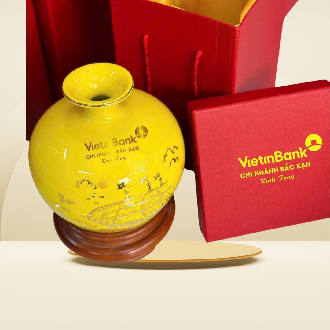 Bình hút lộc in logo Vietinbank Bắc Kạn men vàng, trắng