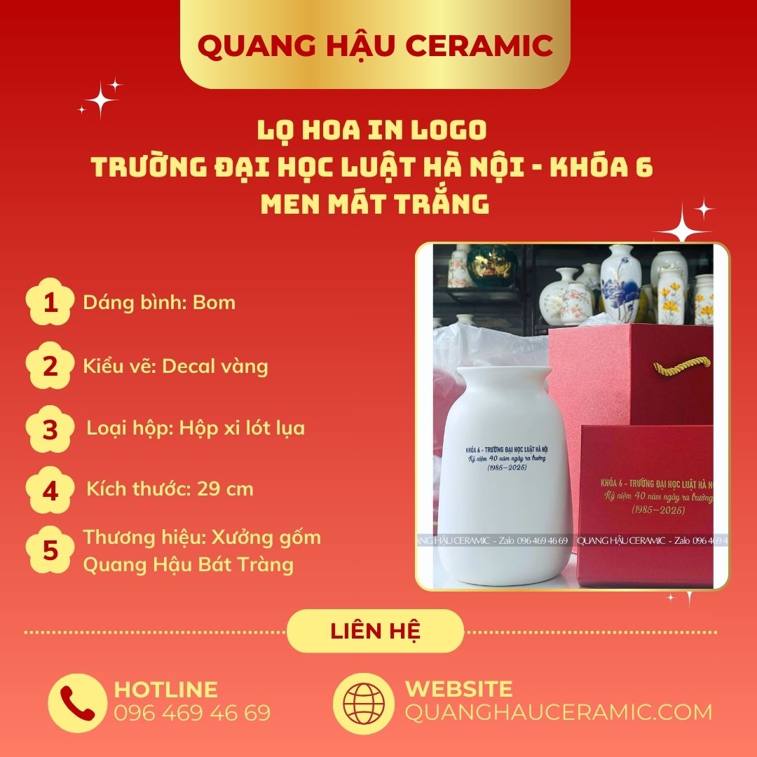 Thông số kỹ thuật lọ hoa in logo – mặt sau sản phẩm