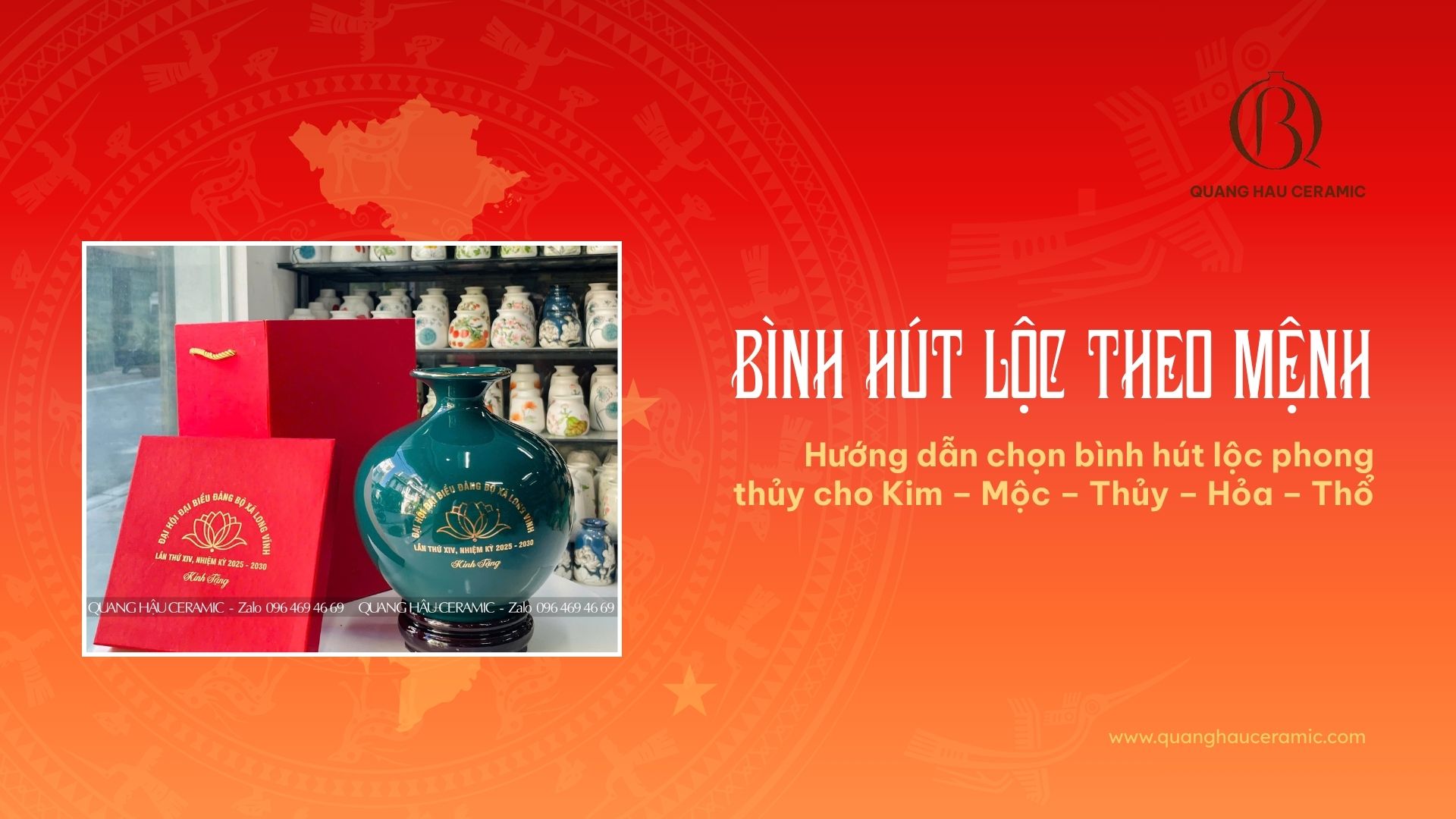 Bình hút lộc theo mệnh: chọn màu men theo ngũ hành cho Kim Mộc Thủy Hỏa Thổ