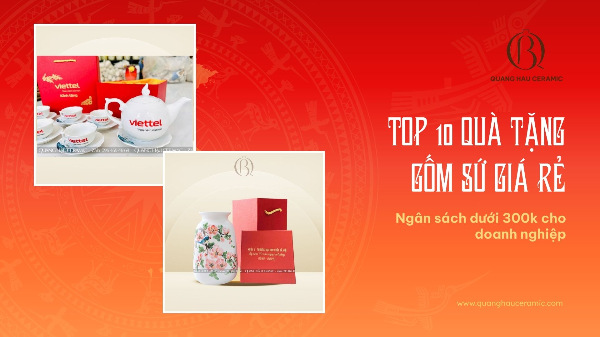 Quà tặng gốm sứ giá rẻ dưới 300k cho doanh nghiệp gồm lọ hoa mini, bình hút lộc nhỏ và bộ ấm chén cơ bản